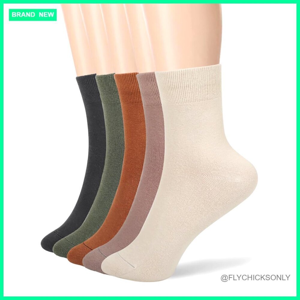 5 Pairs Women's Thin Cotton Ankle Crew Socks Soft Cozy Work Casual
